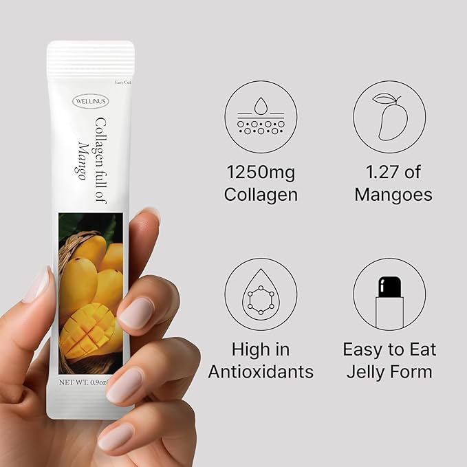 WELLINUS Collagen Jelly Stick Marine Collagen Fast Absorbing Snack Ultra-Low Weight Molecular Marine Collagen HACCP Certified 22.05 oz/Pack of 25 (3 Pack Pomegranate Mango Blueberry)