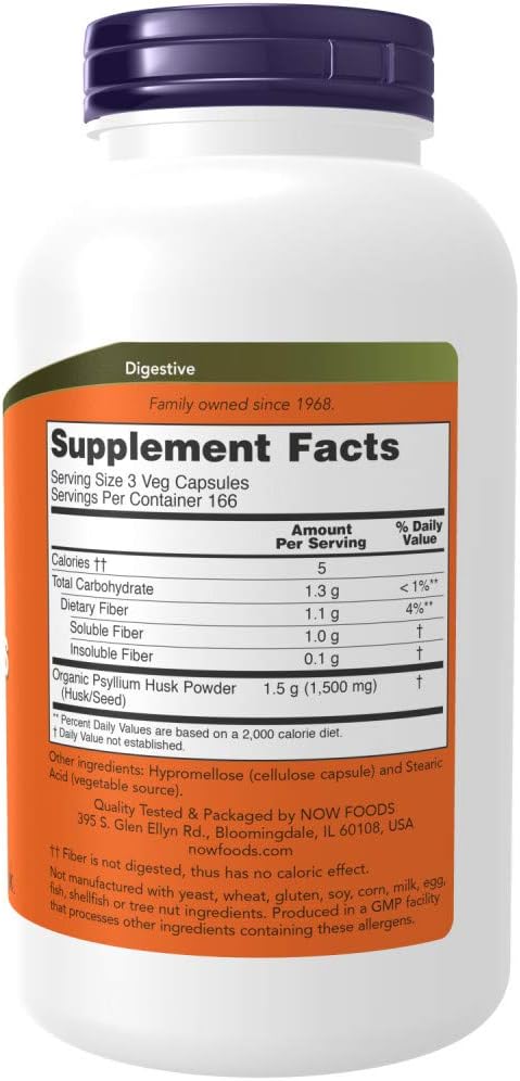 NOW Foods Psyllium Husk 500mg 500 Capsule (2 Pack)