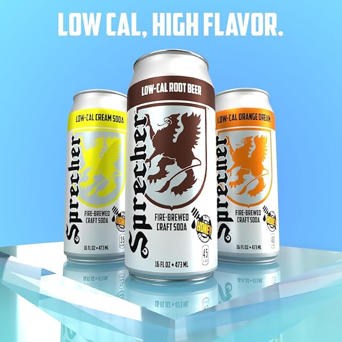 Sprecher Low-Cal Orange Dream Soda 16 fl oz Cans (12 Pack) Fire-Brewed Diet Soda with Real Honey Handcrafted Orange Soda Reduced Calorie Caffeine-Free Gourmet Beverage