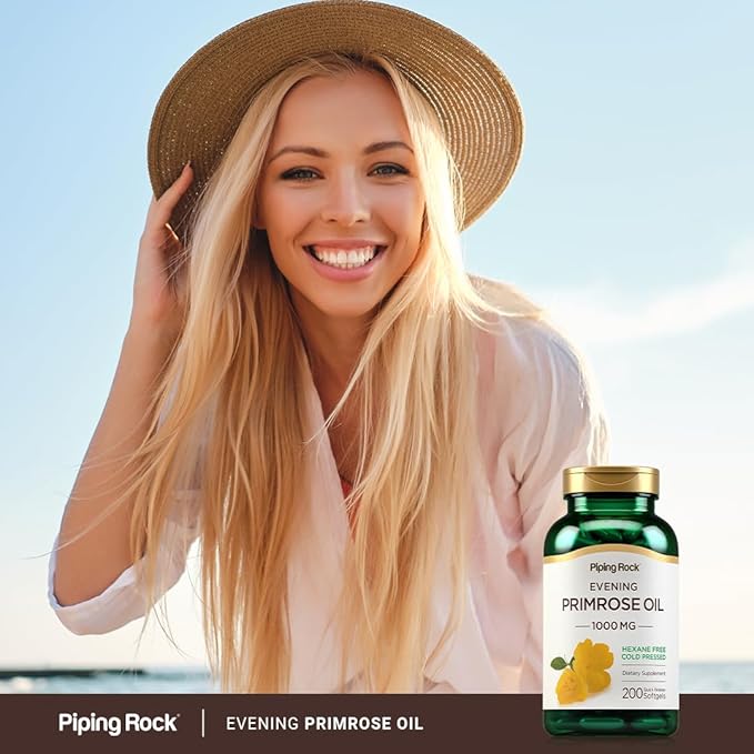 Piping Rock Evening Primrose Oil Softgels 1000mg | 200 Pills | Cold Pressed Dietary Supplement | Non-GMO Gluten Free