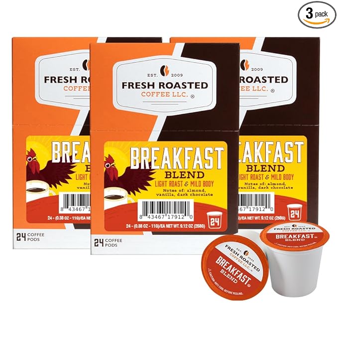 Fresh Roasted Coffee Breakfast Blend Light Roast 72 Pods for K Cup Brewers