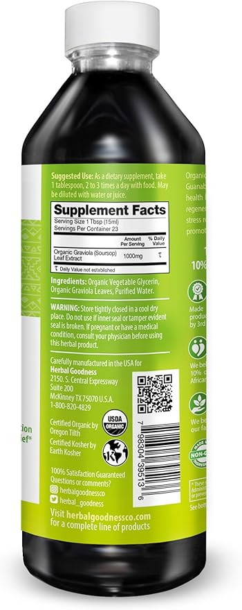 Herbal Goodness Graviola Leaf Extract 15X Strength - Soursop (Guanabana) Leaves Liquid USDA Organic Non-GMO Kosher Cell Support &amp Regeneration &amp Stress Relief Immune Boost 12(12oz) btls