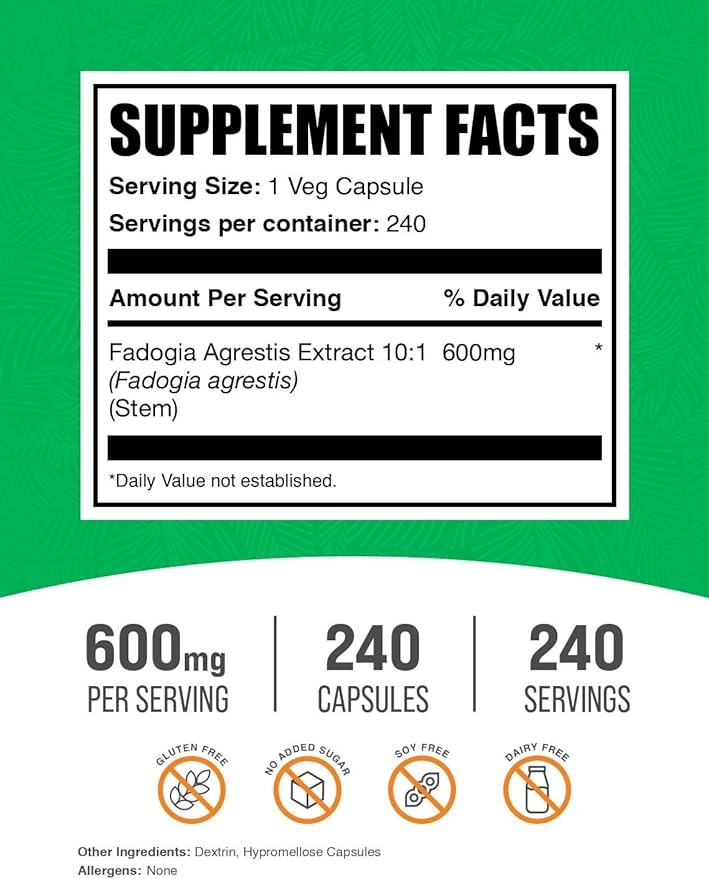 BulkSupplements.com Fadogia Agrestis 600mg Capsules – Energy Boost Vegan 1 Capsule per Serving 240 Veg Capsules (Pack of 1)