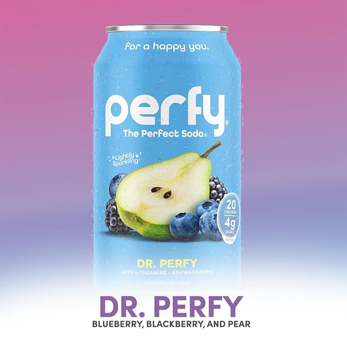 PERFY Caffeine Free Healthy Soda Classics Variety | Real Fruit Juice – Low Sugar Nootropic Drinks with L-Theanine + Turmeric or Ashwagandha | Calming Functional Mocktail Sampler | Sweetened with Stevi