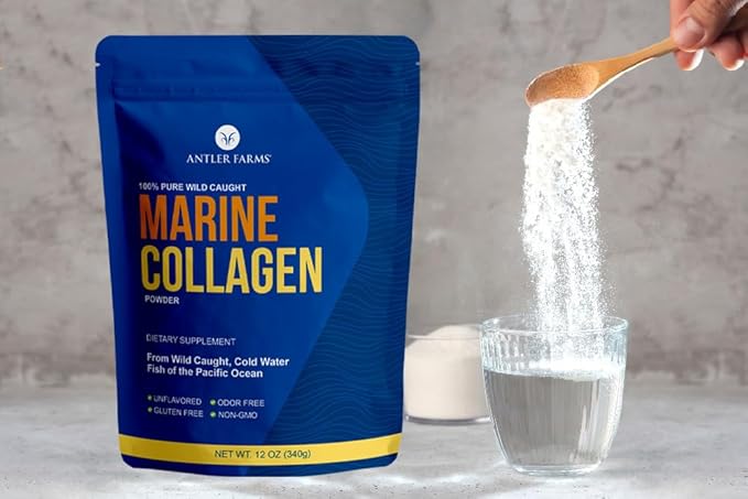 Antler Farms - 100% Pure Clean Marine Collagen Powder from Wild Caught Pacific Snapper 12 oz – Soluble in Hot or Cold Liquids Highly Bioavailable Rapid Absorption No Taste or Smell