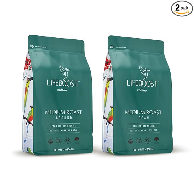 Lifeboost Coffee Whole Bean &amp Ground Coffee - 2 Pack Bundle - Low Acid Medium Roast x 2