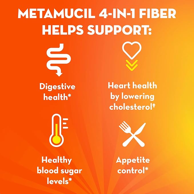 Metamucil On-the-Go Packets Sugar-Free 44 Packets 4-in-1 Psyllium Husk Fiber Supplement Orange Flavored Individual Servings Great for Travel Fiber Supplement for Digestive Health and Regularity