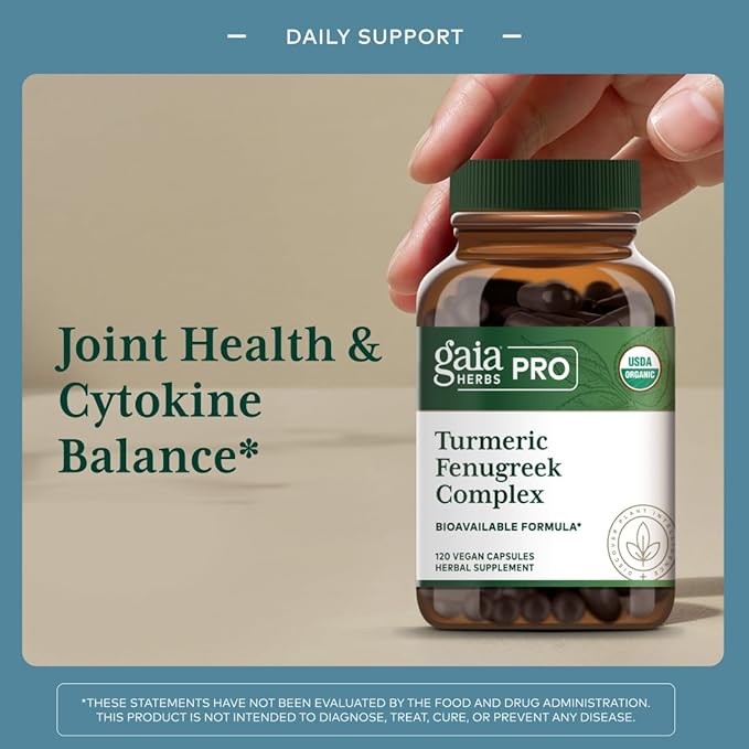 GAIA HERBS PRO Turmeric Fenugreek Complex - Daily Dietary Supplements for Active Lifestyle Support* - Herbal Nutrient Complex with Fenugreek Extract &amp Organic Turmeric - Vegan - 120 Capsules