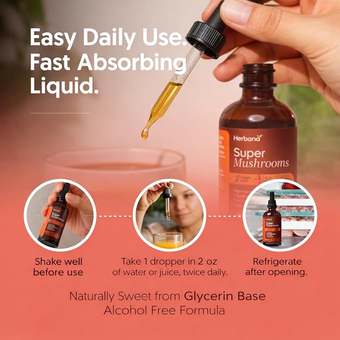 Super Mushroom Complex 8 in 1 Liquid Extract - 4 fl oz Drops with Reishi Lion’s Mane Cordyceps Chaga Maitake Turkey Tail Shiitake Agaricus for Focus Immune Wellness and Daily Energy