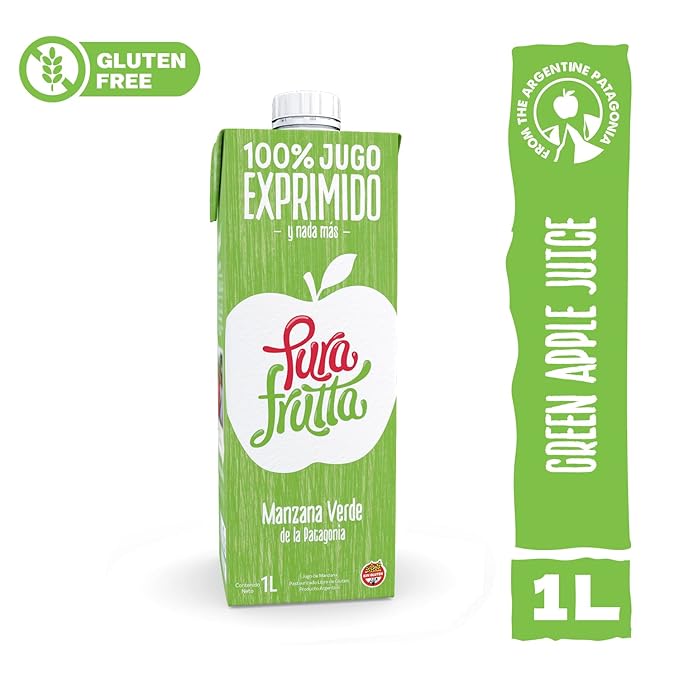 Pura Frutta - Green Apple Juice - 33.8 fl oz (1L) Juice Boxes 8-Pack Box - 100% Natural &amp Cold-Pressed Not From Concentrate (NFC) No Sugar Added - Patagonia Apple - Crisp &amp Refreshing Taste