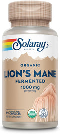 SOLARAY Organic Lions Mane Supplement Capsules - Providing 1000 mg of Lion's Mane Organic Mushrooms Fermented for Enhanced Absorption - Vegan 60-Day Guarantee Lab Verified 30 Servings 60 VegCaps