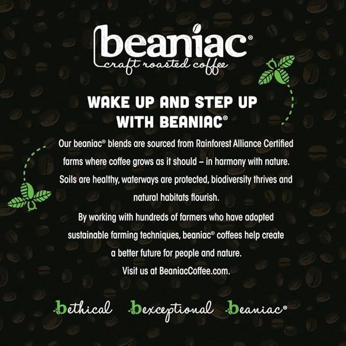 beaniac Sweet n' Saucy Caramel Flavored Light Roast Single Serve Compostable K Cup Coffee Pods Organic Arabica Coffee with Natural Flavors Keurig Brewer Compatible 30 Count