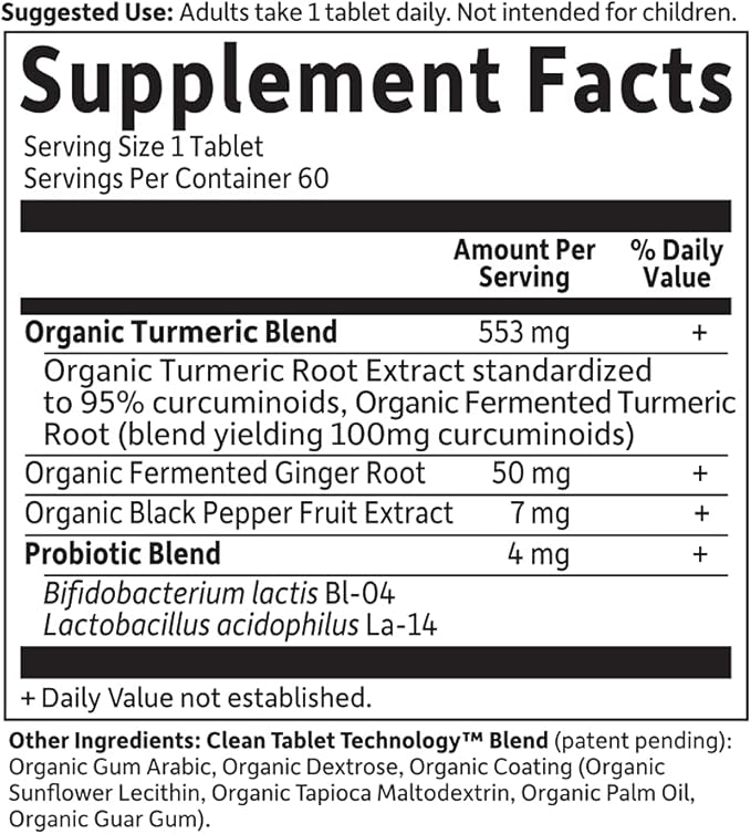 Garden of Life Organics Extra Strength Turmeric Inflammatory Response 60 Tablets-100mg Curcumin (95% Curcuminoids) Black Pepper Probiotics Organic Non-GMO Vegan Gluten Free Herbal Supplement