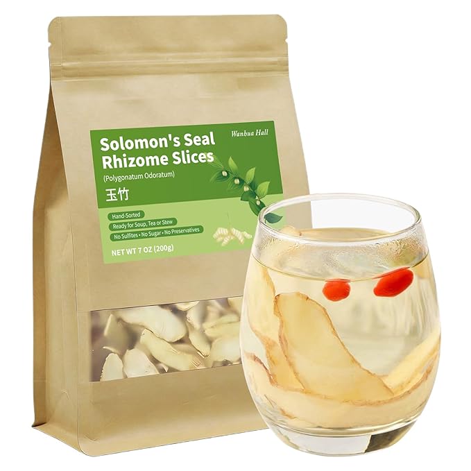 Wanhua Hall Polygonatum Odoratum (Solomon’s Seal Root) 7.05oz/200g 100% Pure Sulfur-Free Chinese Herbal Perfect for Tea Brewing &amp Soup Making 玉竹