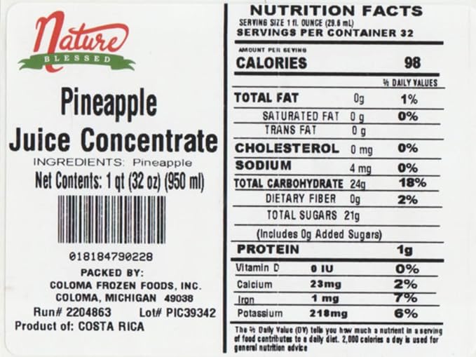 Nature Blessed 100% Pure Pineapple Fruit Juice Concentrate - 4 Quarts (4/32 fl pz bottles) Perfect for Home Brewers Vintners Cider Smoothies