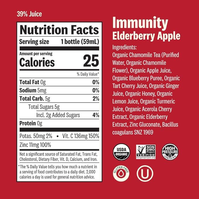 Suja Organic Immunity Shots Variety Pack | 10 Immunity Original 6 Citrus Immunity and 10 Immunity Elderberry | Plant-Based &amp Gluten-Free (2 fl oz Shots/Pack of 20 12 fl oz Juices/Pack of 6)