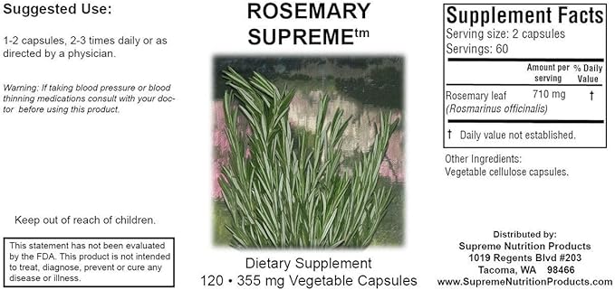 Supreme Nutrition Rosemary Supreme 120 Pure Rosemary Vegetarian Capsules (Pack of 2)