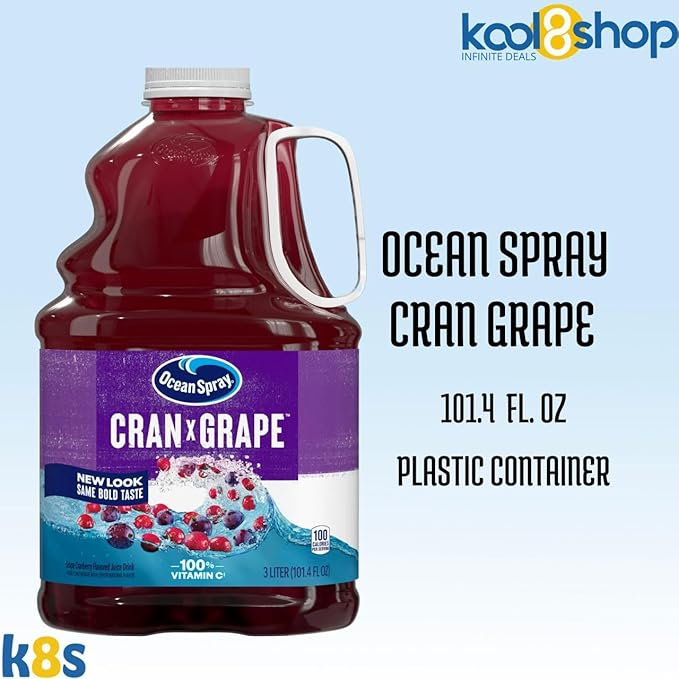 Ocean Spray Cran Grape Juice Drink 101.4 fl oz Plastic Bottles 2 Pack + 15 Sugarcane Disposable Straws by KOOL8SHOP Infinite Deals