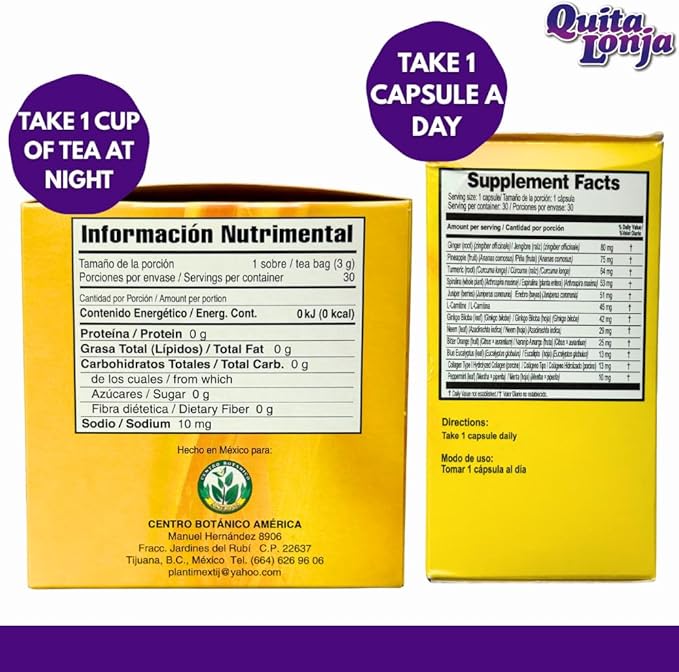 Herbal Combo – 30 Capsules + 30 Tea Bags – Ginger Pineapple &amp Flaxseed – Daily Herbal Support with Natural Ingredients