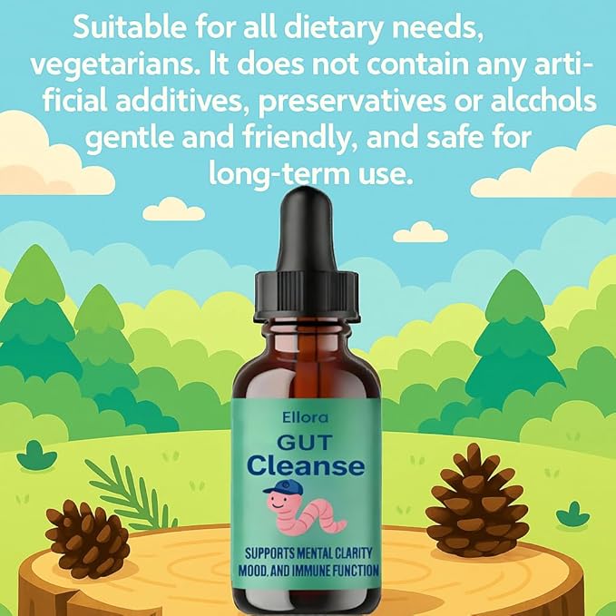 Ellora Gut Cleanse Drops Gentle Gut and Colon Support for Black Walnut Hull Wormwood Clove Oregano Licorice Root | 30 Servings