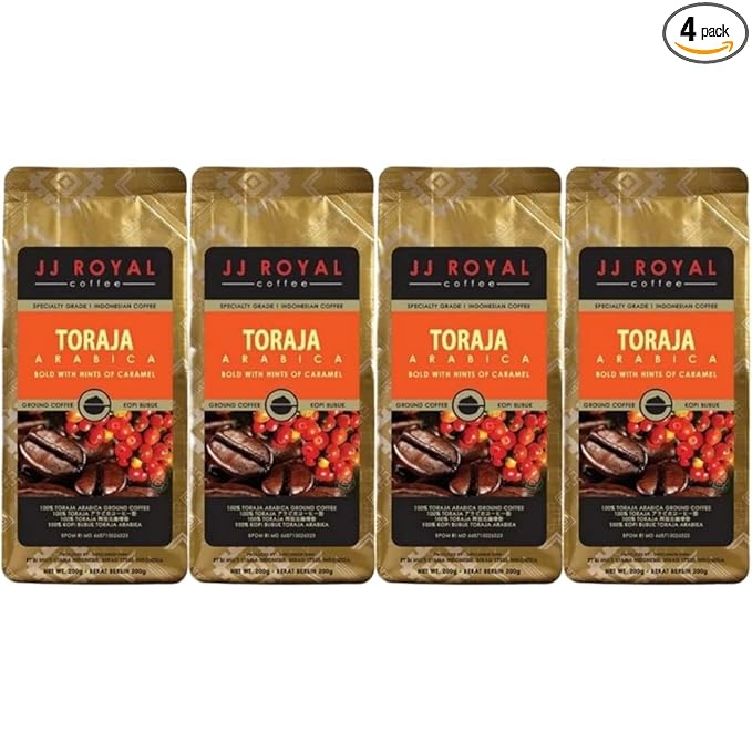JJ Royal Coffee Toraja Arabica 200g Ground Coffee (Pack of 4)