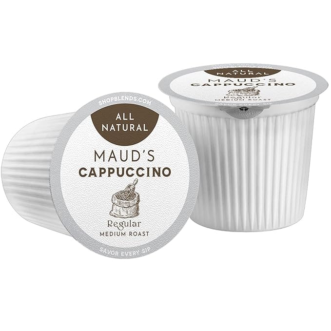Maud's Classic Cappuccino Coffee Pods (Medium Dark Roast) 16ct. Solar Energy Produced Recyclable Single Serve 1 Step Cappuccino Pods 100% Arabica Coffee Milk and Sugar Included KCup Compatible