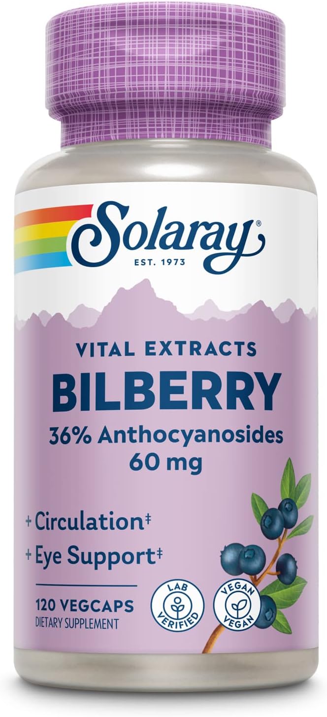 SOLARAY Bilberry Berry Extract 60 mg Per Capsule Powerful Antioxidant Guaranteed Potency for Healthy Vision &amp Circulation Support 120 VegCaps