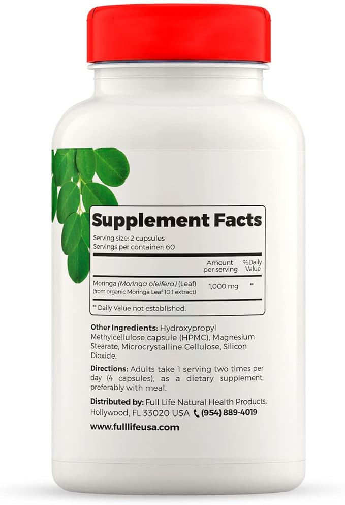 Full Life Collagen Peptides Powder and Moringa Oleifera Capsules - Dietary Supplements - Bovine Collagen for Women and Men Gluten-Free - Veggie Capsules