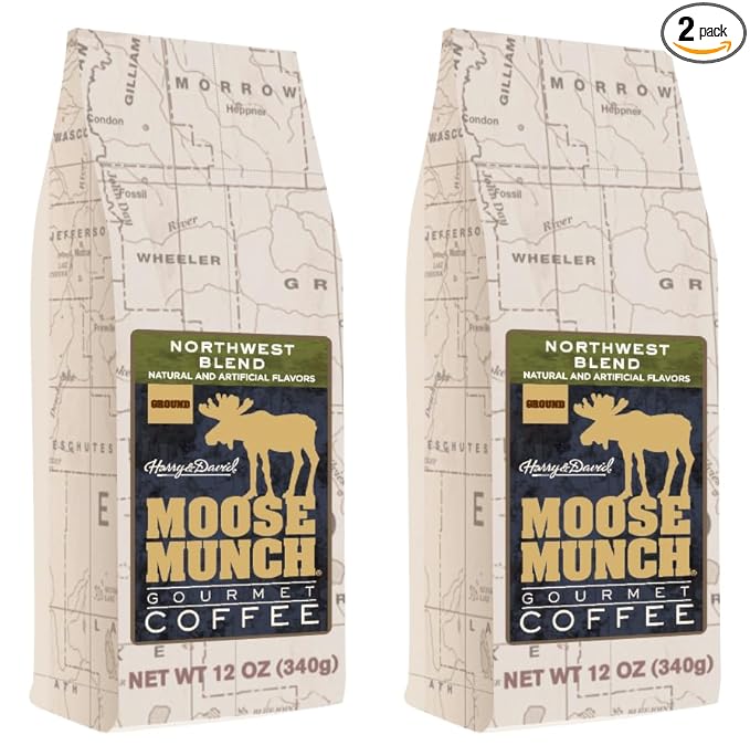 Moose Munch Northwest Blend Ground Coffee – 2 Pack 12 oz Bags – Cinnamon Hazelnut &amp Praline Flavored Medium Roast Coffee