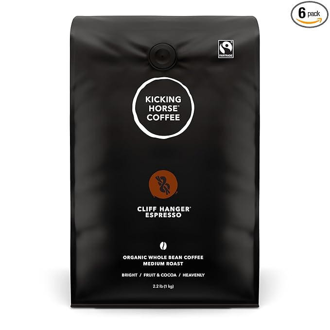 Kicking Horse Coffee Cliff Hanger Espresso Medium Roast Whole Bean 1 Kg (Pack of 6) - Certified Organic Fairtrade Kosher