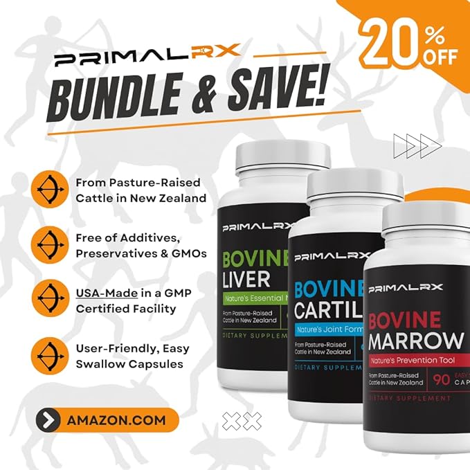 Trio – Grass-Fed Beef Liver Bovine Cartilage &amp Bone Marrow Capsules: Freeze-Dried Whole-Food Organ Supplement Type II Collagen Joint Support Nutrient-Dense Ancestral Nutrition (3 x 90caps)