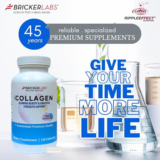 Bricker Labs Collagen for Men &amp Women - Type I III Hydrolized Collagen Supplement 750mg 1 Collagen Capsule Daily - 120 Servings