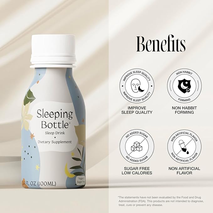 Sleep Aid Drink Melatonin Free Vegan No-Sugar Cherry Flavor (3.4 Fl Oz Pack of 10)