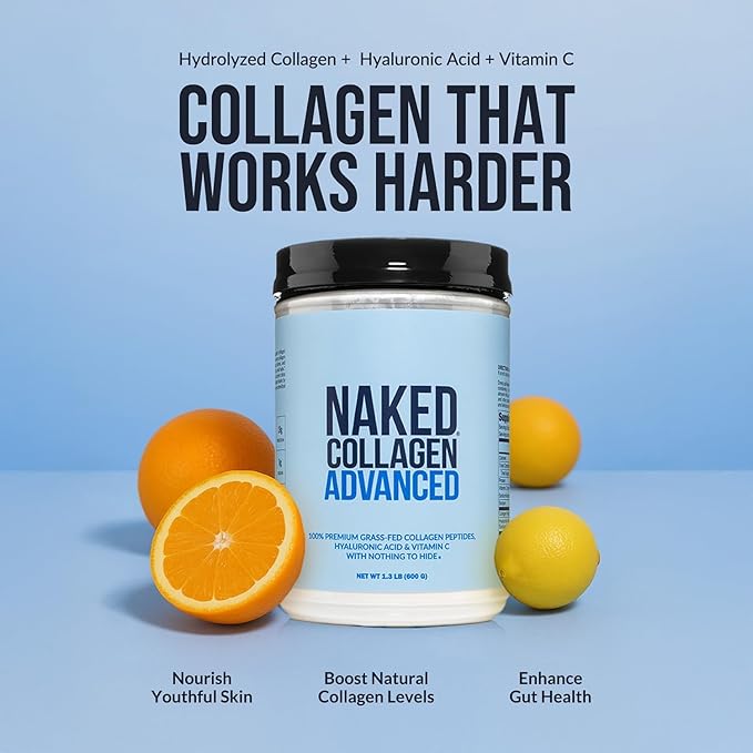 NAKED Chocolate Collagen Advanced - Peptides Protein Powder Hyaluronic Acid Vitamin C Pasture-Raised Grass-Fed Hydrolyzed Collagen Supplement Paleo Friendly Non-GMO Keto Gluten Free 1.3LB