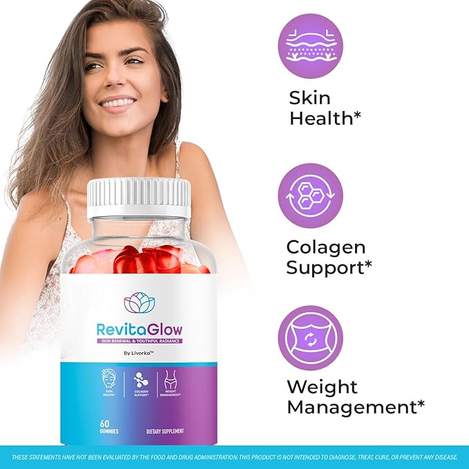 (2 Pack) RevitaGlow Gummies - Official Revita Glow Gummy Premium Natural Skin Health Support RevitaGlowGummies for Gut and Skin Healthy Advanced Renewal Formula Gummys 120 Gummies for 2 Months