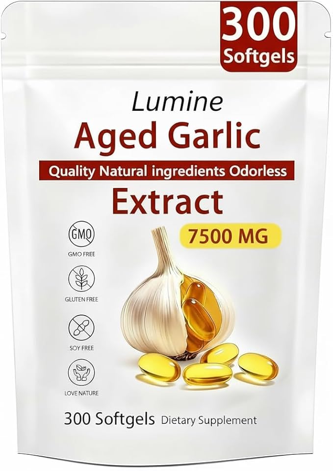 LUMINE Aged Garlic ExtractPrimus Aged GarlicExtract 300 Count 7500mg Odorless Organic Garlic SupplementElare Aged Garlic