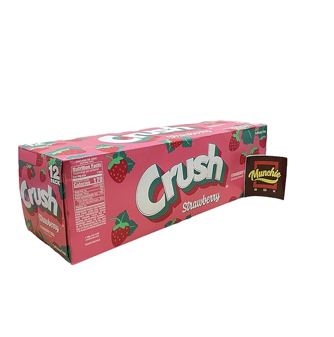 Crush Soda Munchie Box Reserve - Stocked for your Pleasure - Cans or Bottles (Strawberry Pack of (12) 12 Oz Cans)