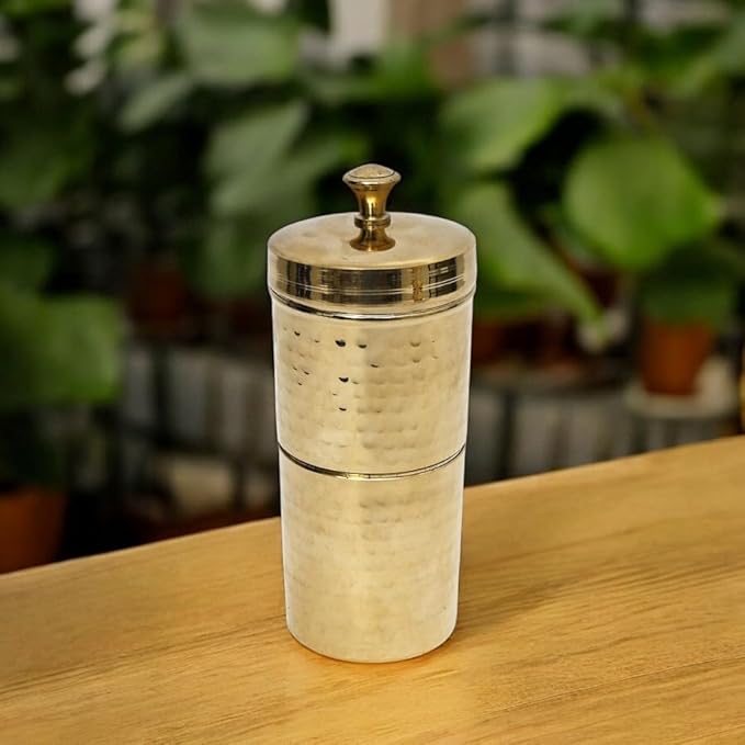 NATRIEL Traditional Brass Filter Coffee Maker Brass South Indian Drip Sytle Decoction Liquid Maker Coffee Filter Vessel Utensil Kumbakonam Degree Coffee Filter For Home (Option-01)