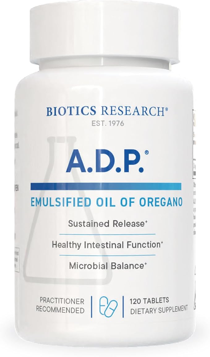 Biotics Research A.D.P. Emulsified Oil of Oregano Tablets for GI Health -Sustained Release for High Absorption Contains Carvacrol Wild Oregano Oil 50mg/S - Patented Formula -Non GMO –120 Tablets