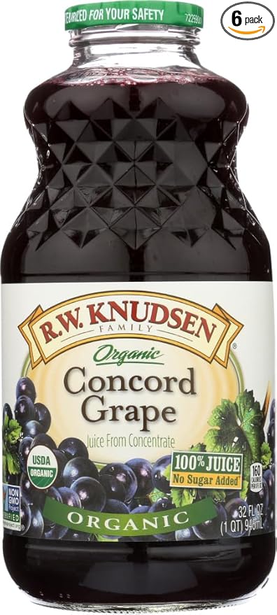 R.W. KNUDSEN Juice Og2 Concord Grape Pack of 6 Size 32 FZ (Gluten Free GMO Free 95%+ Organic)