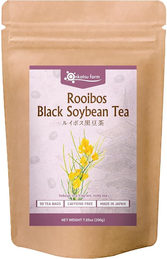 Onkatsu Farm Rooibos Black Soy Bean Premium Japanese Tea Bags Rich Aromatic Nutty Flavor Hot or Iced Caffeine Free 50 Total Tea Bags