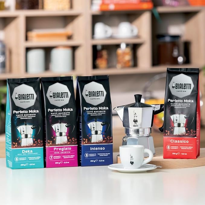 Bialetti - Perfetto Moka Classico: Medium roast ground coffee hazelnut and dried fruit aroma 250g x 6 bag with aroma valve