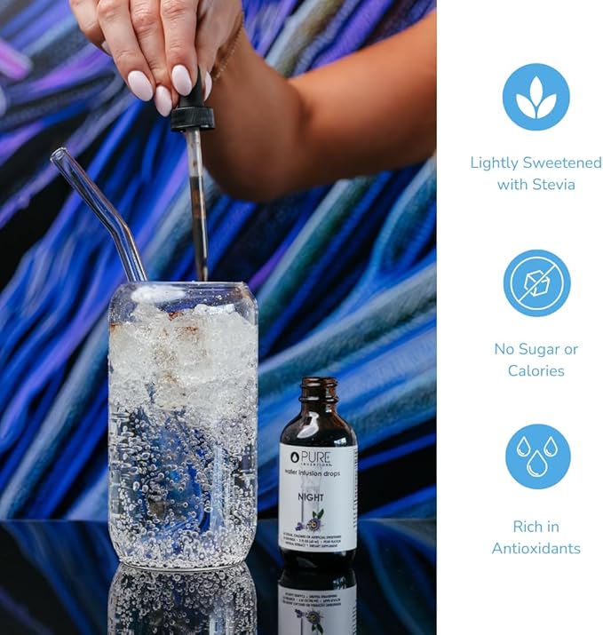 Pure Inventions Night - Pear Flavored Water Infusion Drops - No Sugar Calories or Artificial Sweeteners - 60 Servings - 2oz