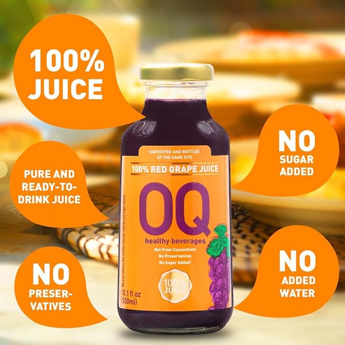 OQ Healthy Beverages Brazilian Whole Grape Juice 100% Pure | No Sugar Added | Naturally Rich Grape Flavor | 10.14 fl oz (Pack of 12)