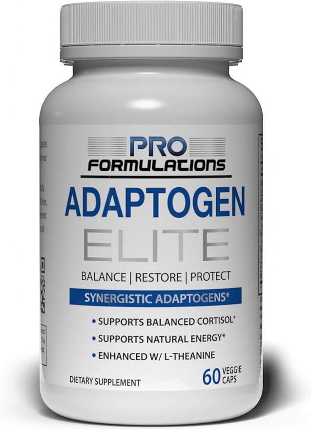 Pro Formulations MD Adaptogen Elite - Synergistic Blend - 60 vcaps - Balances Cortisol &amp Natural Energy - Enhanced with Rhodiola Ashwagandha Astragalus Schisandra Eleuthero L-Theanine