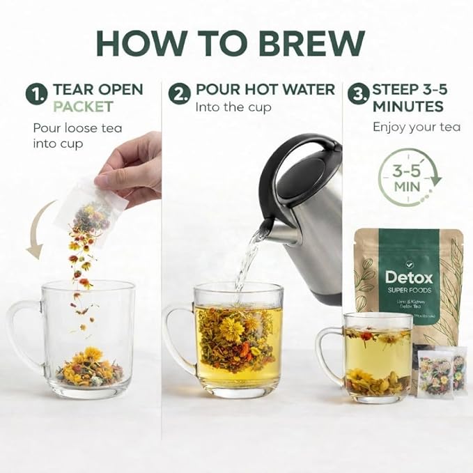 Liver &amp Kidney Detox Tea Natural Herbal Blend with Dandelion Root Goji Berry Cassia Seed Orange Peel &amp Chrysanthemum Refreshing Daily Wellness Tea – 12 Servings