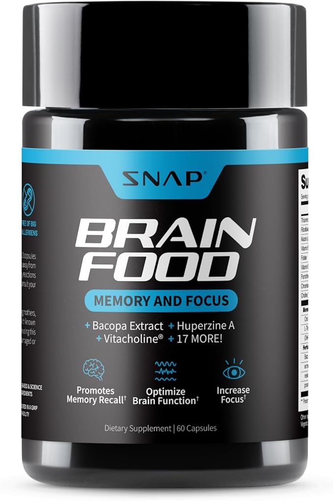 Snap Supplements Brain Booster Nootropics Supplement for Memory Focus &amp Clarity Bacopa Extract Ginkgo Biloba 60 Capsules