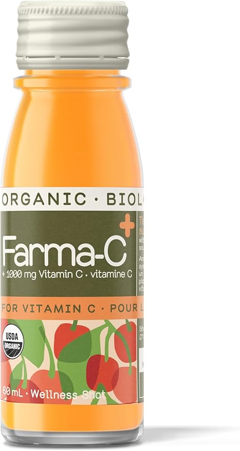 Greenhouse Juice Organic Farma-C+ Wellness Shots Vitamin C Immune Shot Cold-Pressed with Orange Acerola Cherry Sea Buckthorn Berry and Fermented Echinacea | Vegan &amp Gluten-Free (2 Oz Pack of 12