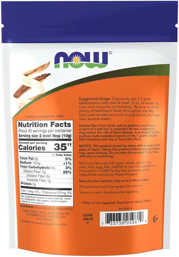 NOW Foods Psyllium Husks Whole 16 Oz (Pack of 2)