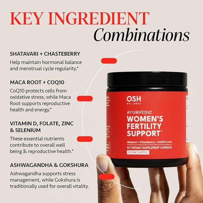 Freshly Moms Ayurvedic Fertility Supplements for Women | Support Ovulation | Conception for Women | Egg Quality | Maca Root Vitex &amp Vitamins | Vegan | 90 Capsules - OSH Wellness
